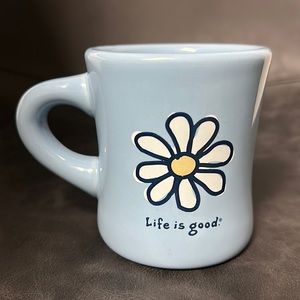 LIFE IS GOOD MUG skyblue,Daisy graphic,back”Do what you like. Like what you do.”